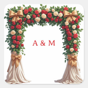 Elegant Wedding Roses Arch With Draped Fabric 🌸 Square Sticker
