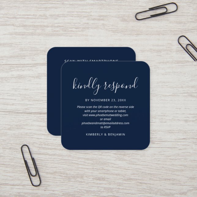 Elegant Wedding RSVP Card With QR Code (Front/Back In Situ)