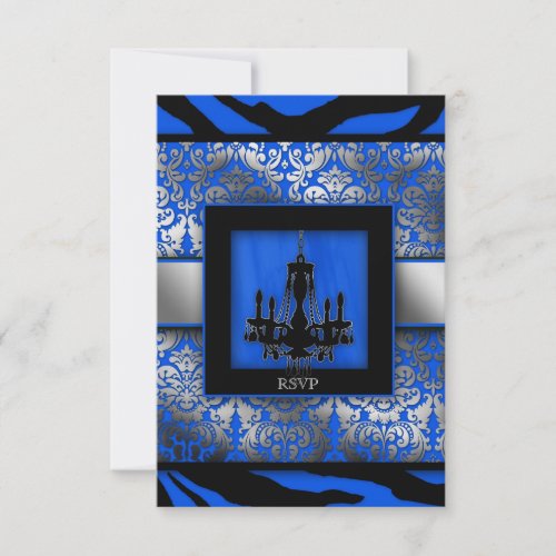 Elegant Wedding RSVP Chandelier Zebra Blue Personalized Announcements