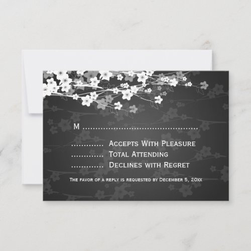 Elegant Wedding RSVP Cherry Blossom Black