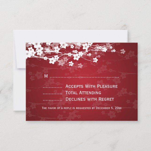 Elegant Wedding RSVP Cherry Blossom Red (Front)