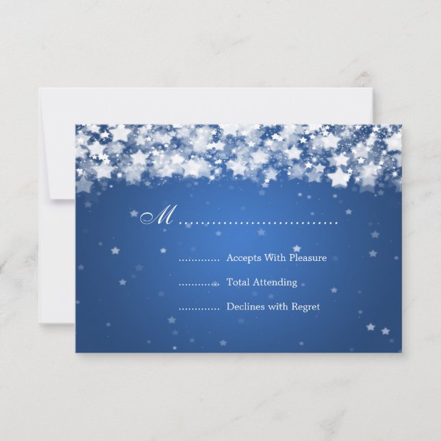 Elegant Wedding RSVP Dazzling Stars Blue Card (Front)