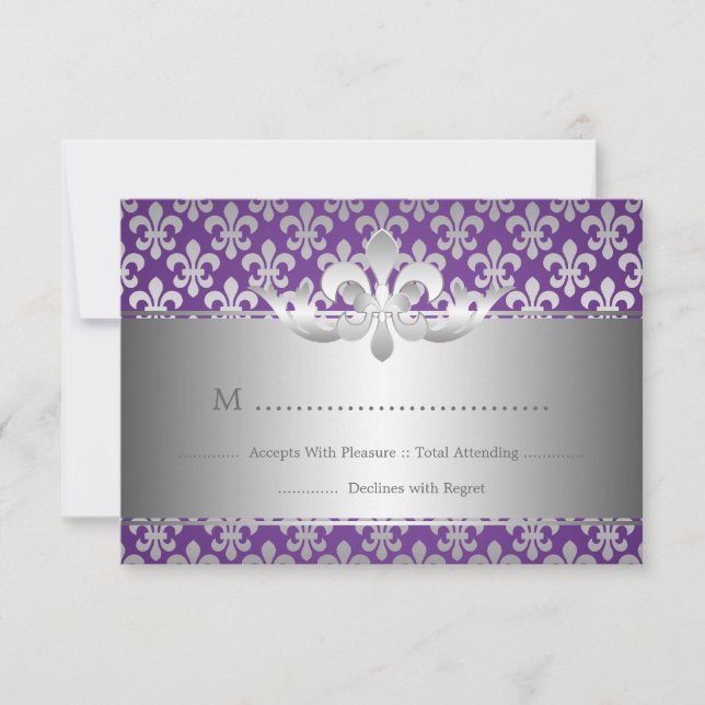 Elegant Wedding RSVP Fleur De Lis Purple (Front)