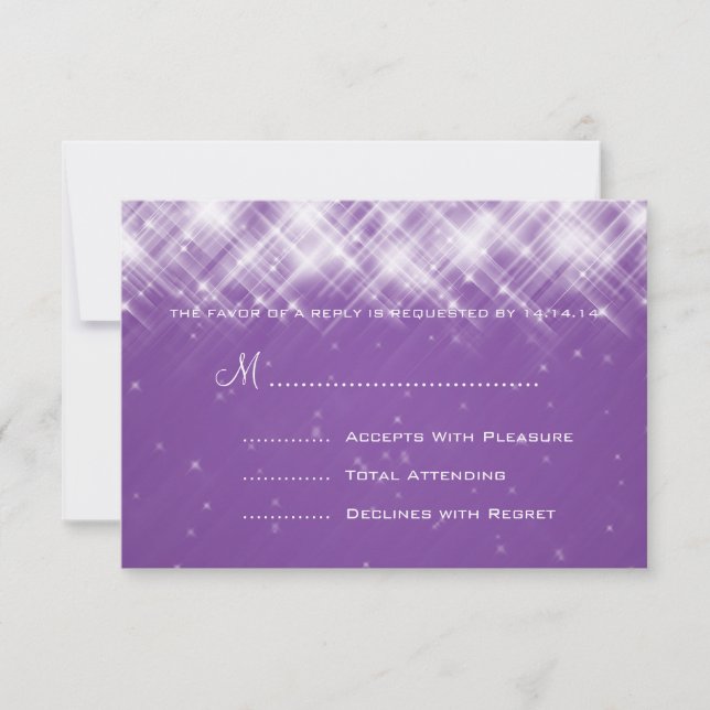 Elegant Wedding RSVP Glamorous Sparks Purple (Front)