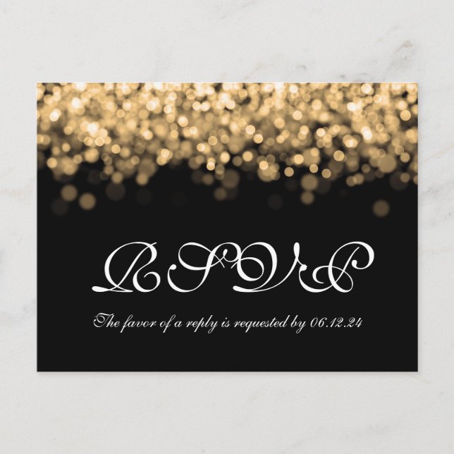 Elegant Wedding RSVP Gold Lights Invitation Postcard (Front)