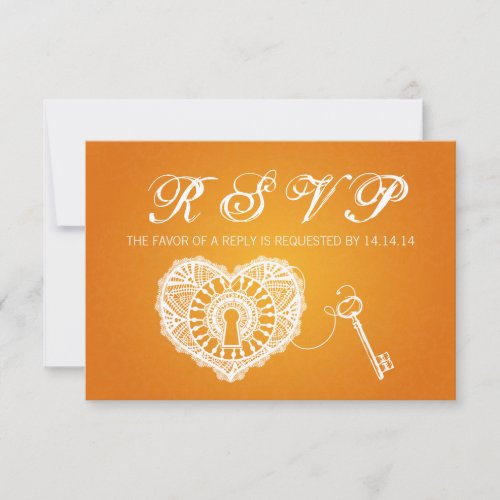 Elegant Wedding RSVP Key To My Heart Orange