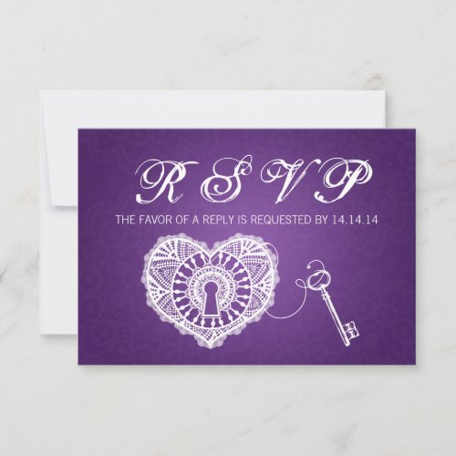 Elegant Wedding RSVP Key To My Heart Purple