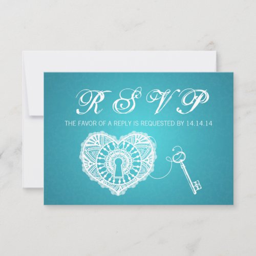 Elegant Wedding RSVP Key To My Heart Turquoise