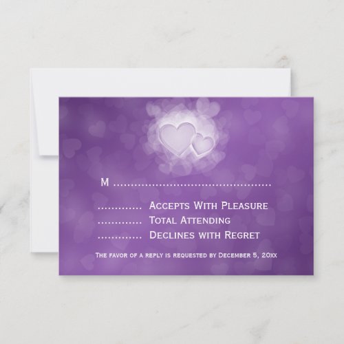 Elegant Wedding RSVP Modern Hearts Purple