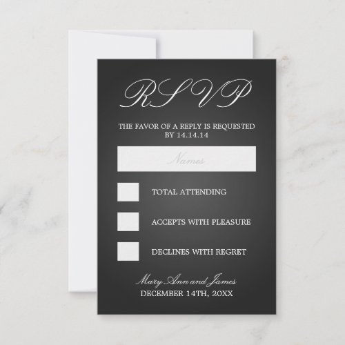 Elegant Wedding RSVP Monogrammed Hearts Black