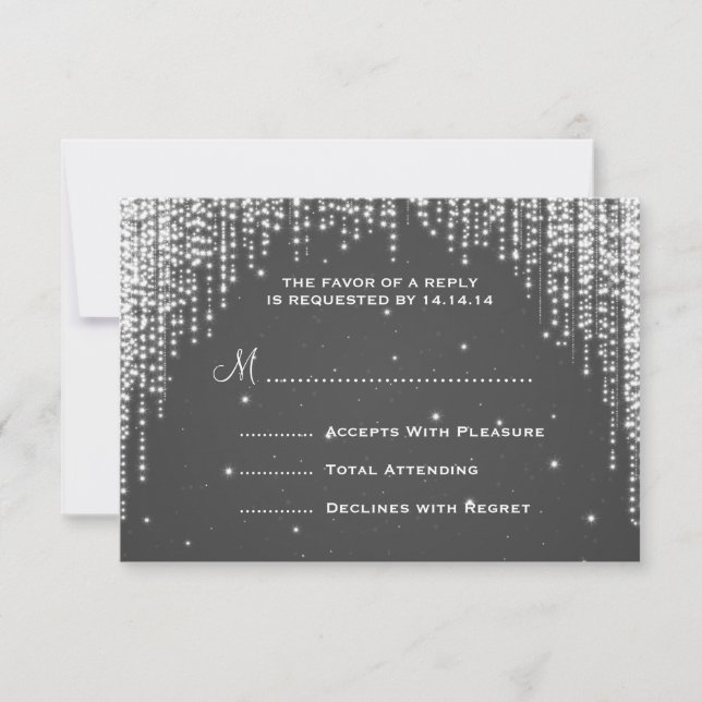 Elegant Wedding RSVP Night Dazzle Black Card (Front)
