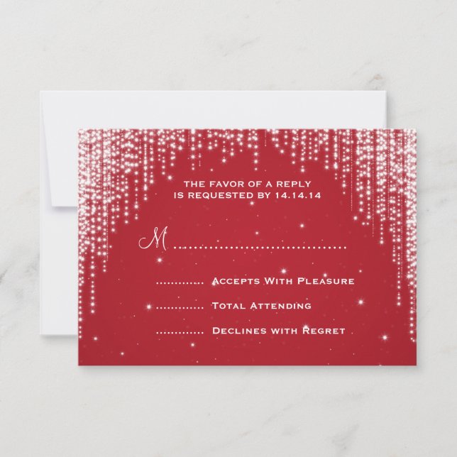 Elegant Wedding RSVP Night Dazzle Red Card (Front)