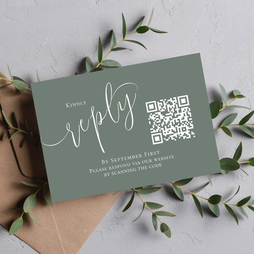 Elegant Wedding RSVP QR Code Green Script