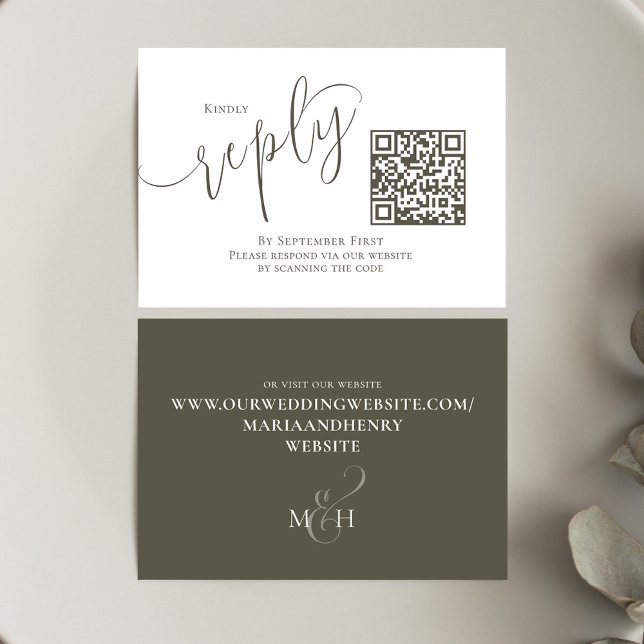 Elegant Wedding RSVP QR Code Simple Script (Wedding RSVP response card with scannable QR Code. )