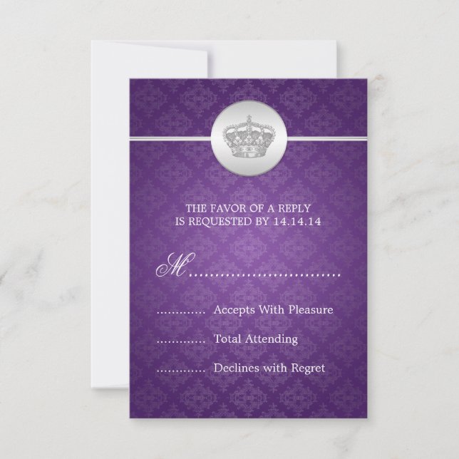 Elegant Wedding RSVP Royal Crown Purple (Front)