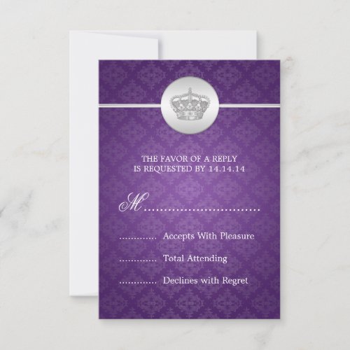 Elegant Wedding RSVP Royal Crown Purple