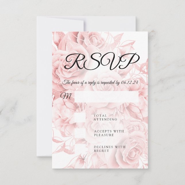 Elegant Wedding RSVP Simple Floral Black Rose Gold (Front)