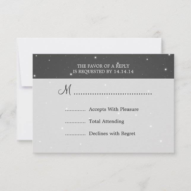 Elegant Wedding RSVP Sparkling Chain Black Card (Front)