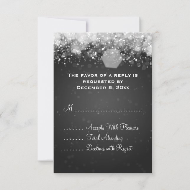 Elegant Wedding RSVP Sparkling Night Black (Front)