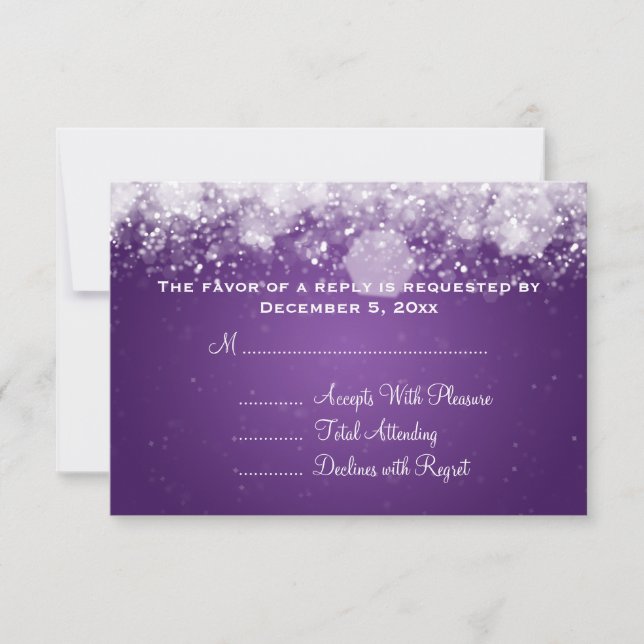 Elegant Wedding RSVP Sparkling Night Purple (Front)