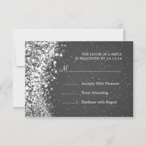 Elegant Wedding RSVP Sparkling Wave Black