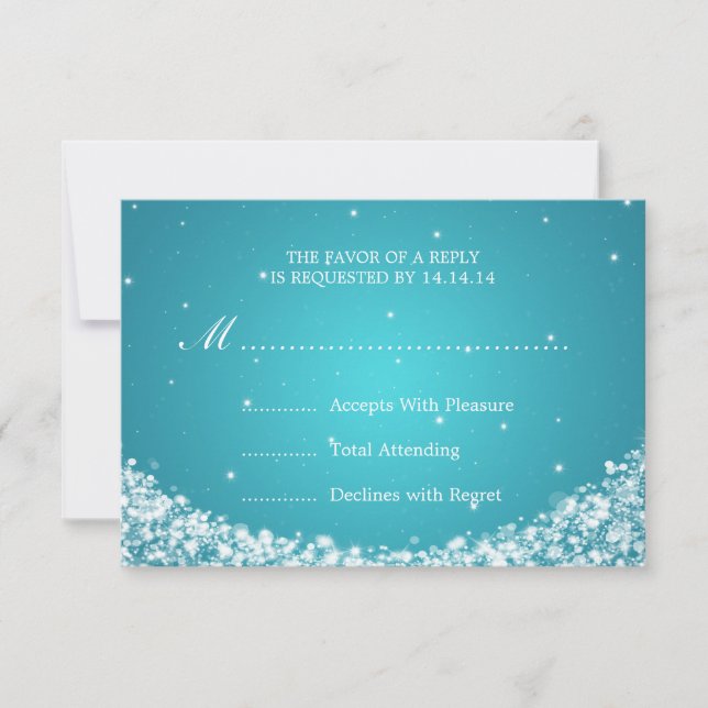 Elegant Wedding RSVP Star Sparkle Blue Card (Front)