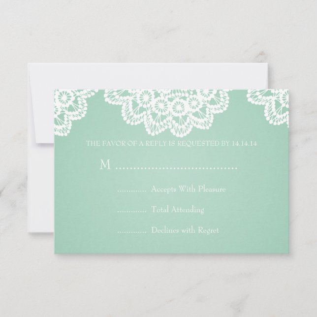 Elegant Wedding RSVP Vintage Lace Mint Green (Front)