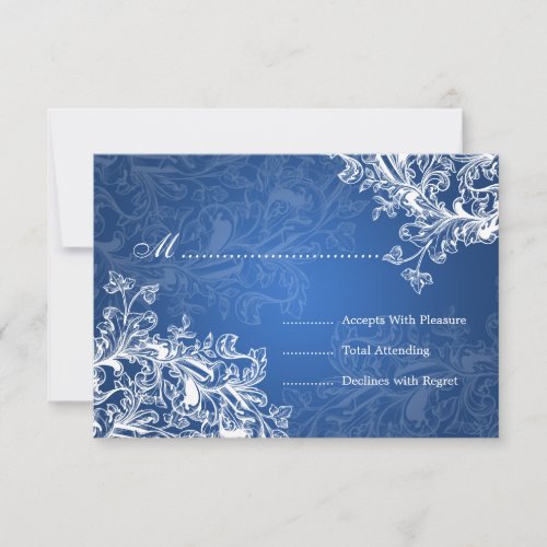 Elegant Wedding RSVP Vintage Swirls Blue