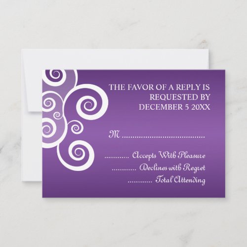 Elegant Wedding RSVP White Swirls Purple