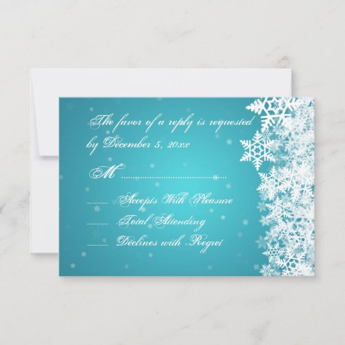 Elegant Wedding RSVP Winter Snowflakes Blue