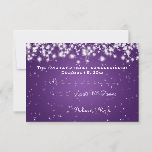 Elegant Wedding RSVP Winter Sparkle Purple Card (Front)