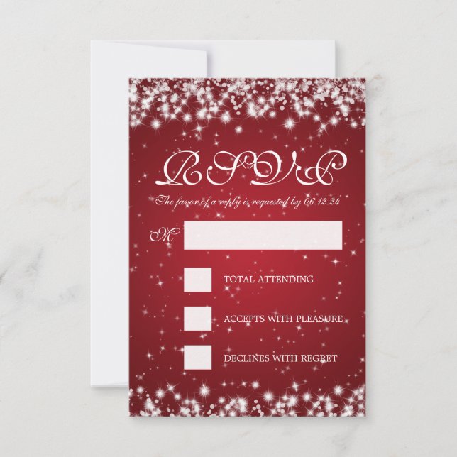 Elegant Wedding RSVP Winter Sparkle Red (Front)