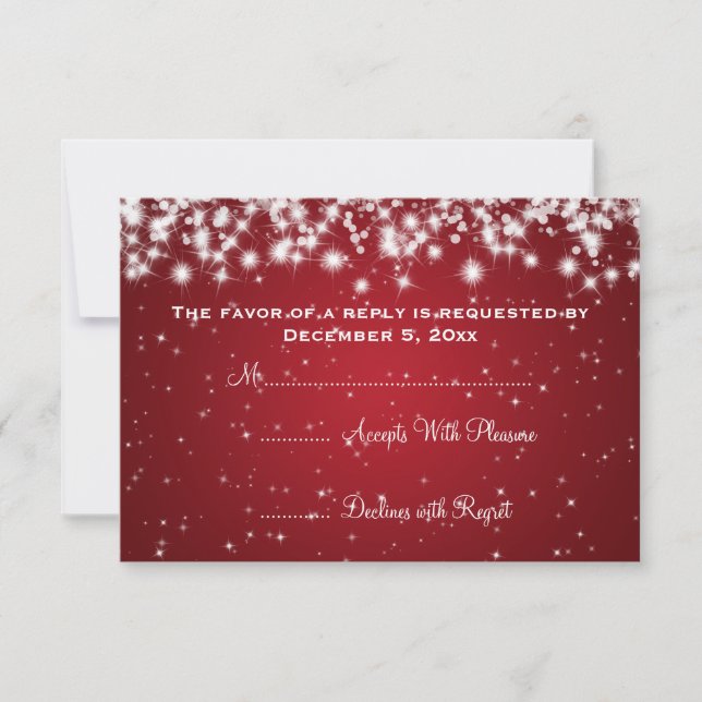 Elegant Wedding RSVP Winter Sparkle Red (Front)