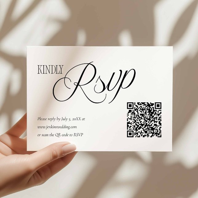 Elegant Wedding RSVP with QR code Card (Minimal Black and White Rsvp with QR Code Card)