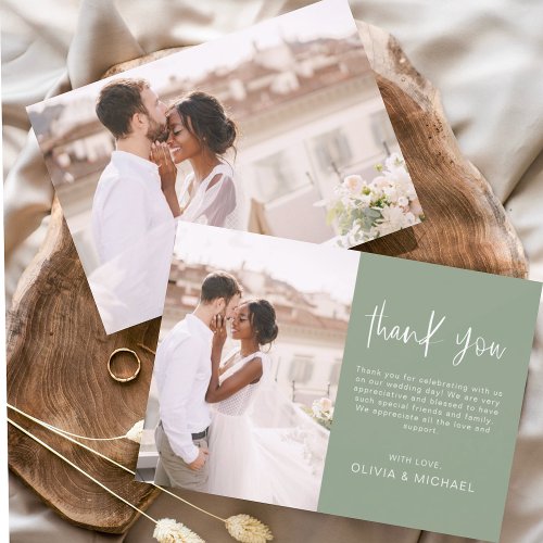 Elegant Wedding Sage Green Thank You Photo Invitation