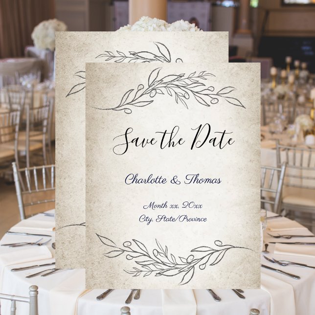 Elegant Wedding Save The Date (Wedding Engagement Save The Date Elegant Leaf)