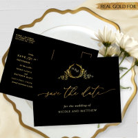 Elegant Wedding Save The Date Black and Real Gold