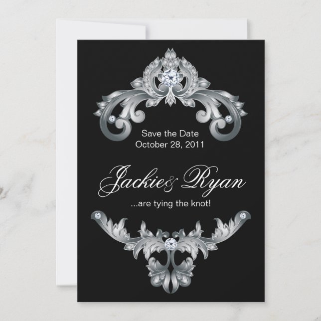 Elegant Wedding Save the Date Black White (Front)