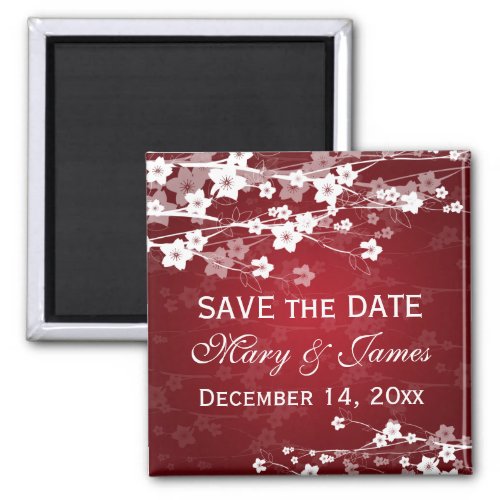 Elegant Wedding Save The Date Cherry Blossom Red Magnet