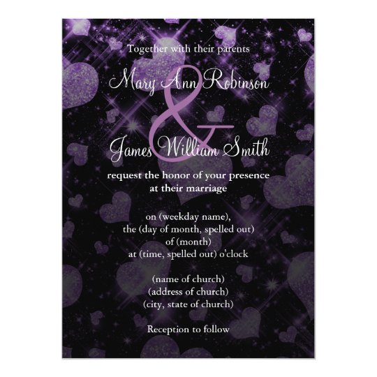 Elegant Wedding Save The Date Glitter Heart Purple Card