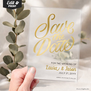 Elegant Wedding Save the Date Gold Text Frosted