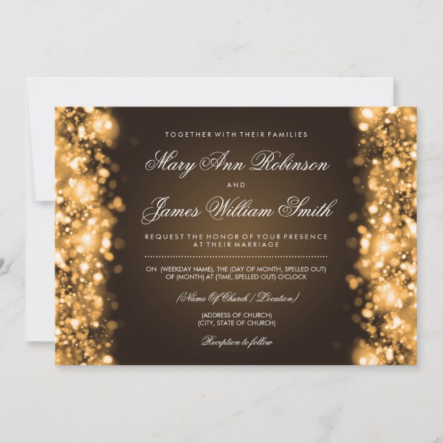 Elegant Wedding Save The Date Lights Gold (Front)