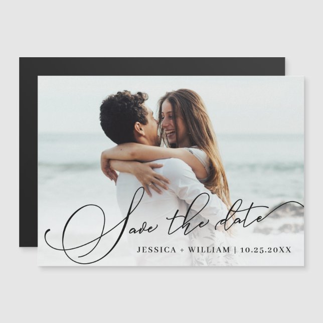 Elegant Wedding Save the Date Magnetic PHOTO Card (Front/Back)