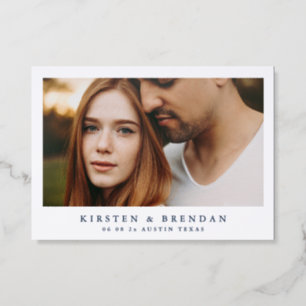 elegant wedding save the date midnight blue letterpress photo cards