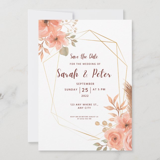Elegant Wedding Save The Date Minimal Design Invitation (Back)