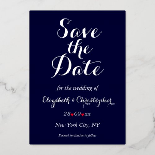 Elegant Wedding Save the Date Navy Blue Silver Foil Invitation