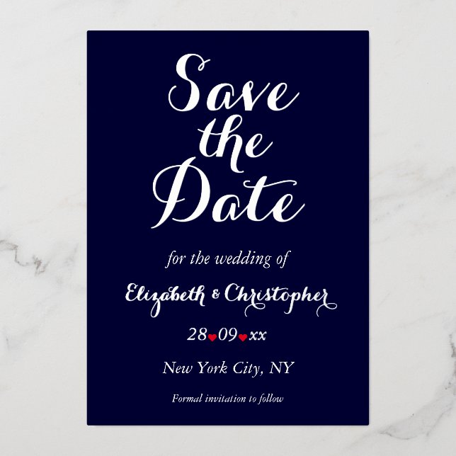 Elegant Wedding Save the Date Navy Blue Silver Foil Invitation (Front)