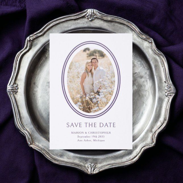 Elegant Wedding Save the Date Oval Frame Letterpress Photo Cards (Creator Uploaded)