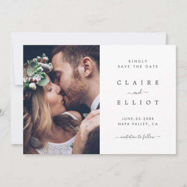 Elegant Wedding Save the Date Photo Card (Front)