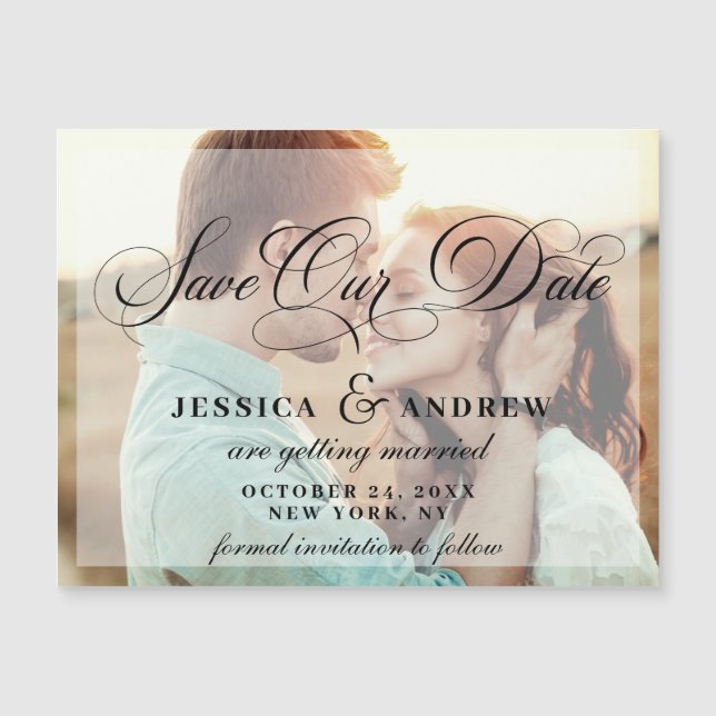 Elegant Wedding Save the Date PHOTO Magnetic Card (Front)
